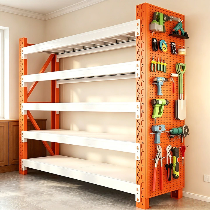 Industrial Steel Shelving Racks with side pegboards